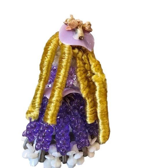 VTG 70s Ugly Pig Purple Blonded Beaded Safety Pin Figure Miss Piggy 4" Unique - Picture 4 of 9
